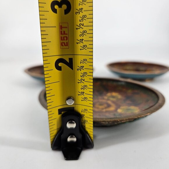 Enamel Cloisonne Dish Plate Trinket 4" Circle China Brown Floral Handpaint Lot 4 - Picture 7 of 7